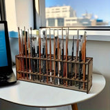 67-Slot Premium Wooden Brush Double-layer Holder Durable Artist Desk Organizer Pencil Paint Brushes Storage Art Craft