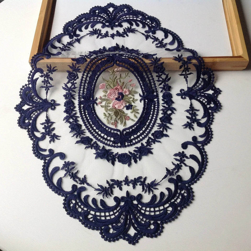 New Oval Lace Embroidery Table Place Mat Ins Christmas Pads Cloth Placemat Cup Coffee Tea Coaster Doily Kitchen Table Decoration