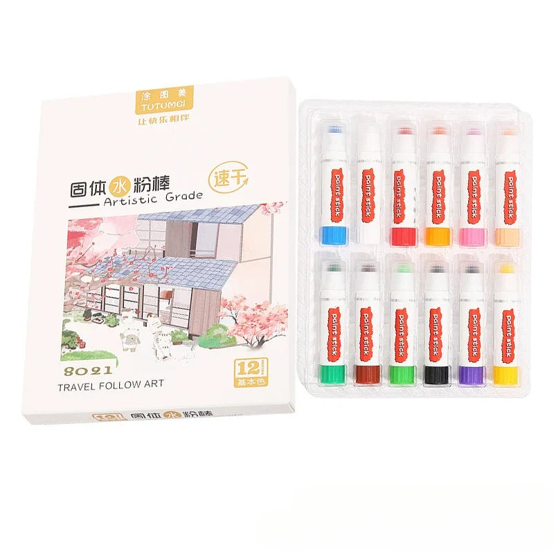 12/18/24 Colors Solid Quick-drying Gouache Stick Set for Children and Students To Draw Water-soluble Colorful Watercolor Pens