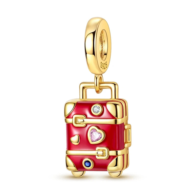 Red Series 925 Sterling Silver Koi Firecracker Dragon Heart Mushroom Coffee Machine Charm Fit DIY Bracelet Necklace Niche Gifts