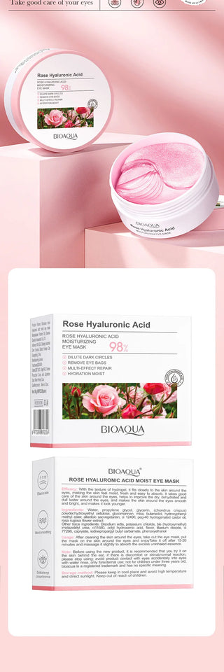 60pcs BIOAQUA Rose Hyaluronic Acid Eye Mask Anti Dark Circles Eye Bags Moisturizing Firming Eye Patches Skin Care Products