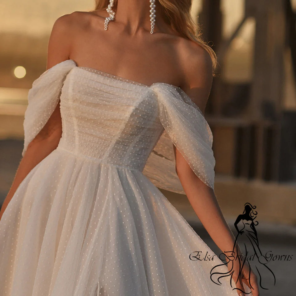 Simple Wedding Dresses 2025 New Arrivals Off-Shoulder Split Sexy Long Bride Dress Point Tulle A-Line Lace Up Elegant Party Gowns