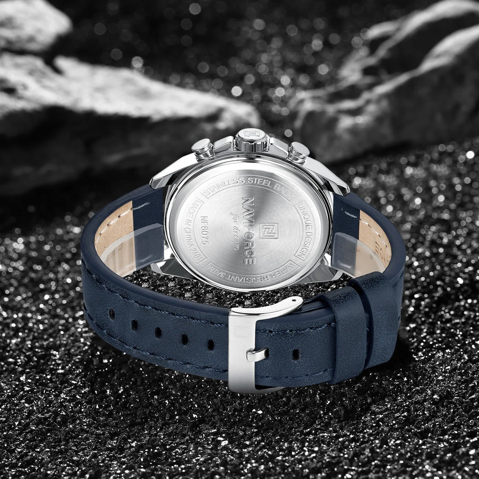 NAVIFORCE Waterproof Watches for Men Original Brand Luxury Leather Men's Quartz Wristwatch Fashion Military Chronograph Male