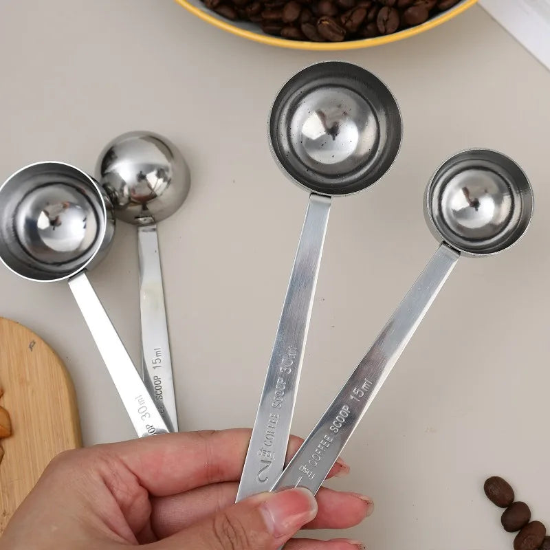 Coffee Scoop Stainless Steel Powder Compactor Spoon with Scale Long Handle for Ground Coffee Spices Baking Measuring Supplies