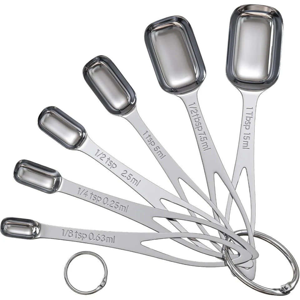 6pcs/set Food-grade Stainless Steel Measuring Spoon Anti-Scratch Sugar Coffee Powder Spice Scoop for Home Baking Daily Cooking