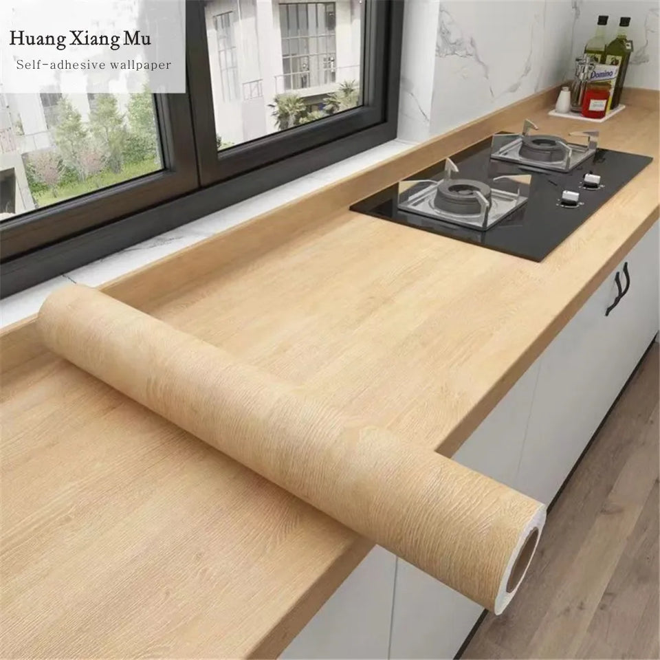 55cm Width Waterproof Vinyl Wood Grain Stickers Self Adhesive Wallpaper for Wardrobe Cupboard Table Closet Bedroom Home Decor