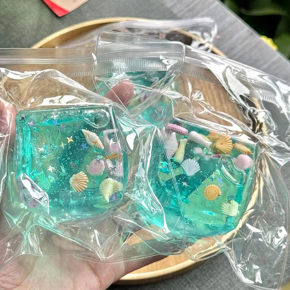 Ocean Cube Squeezable Stress Relief Toy Soft Transparent Squishy Toy with Sea Shell Fidgets for Kids Adults Anxiety Relief