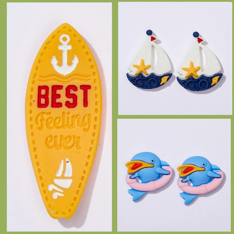 10Pcs Colorful Ocean Animals Resin Crab Fish Float Bottle Beach Slipper Surfboard Flatback Scrapbook Craft DIY Figurine Decor