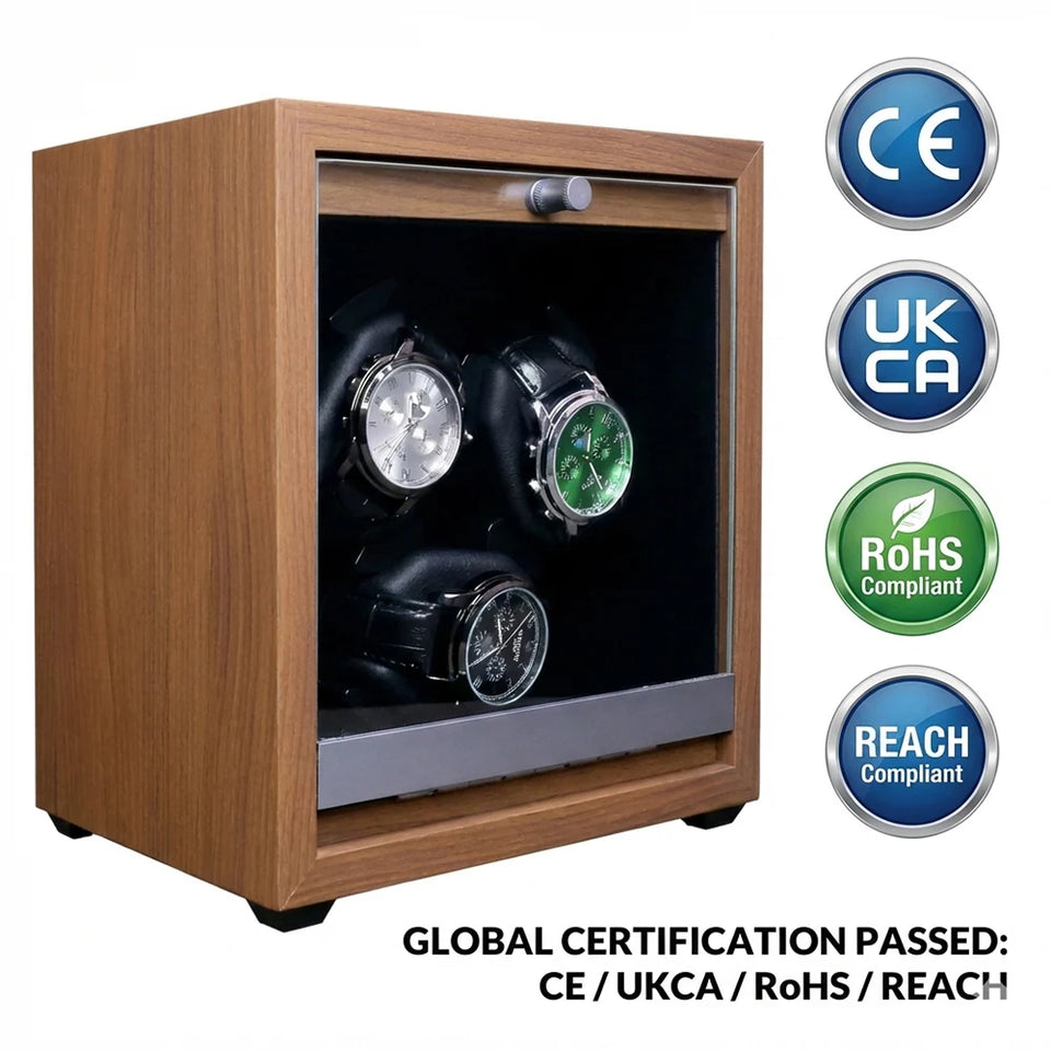 Watch Winder for Automatic Watches Box Storage 3 Slots Mechanical Watch Case Black Walnut Wood Safe Display Box LED Light