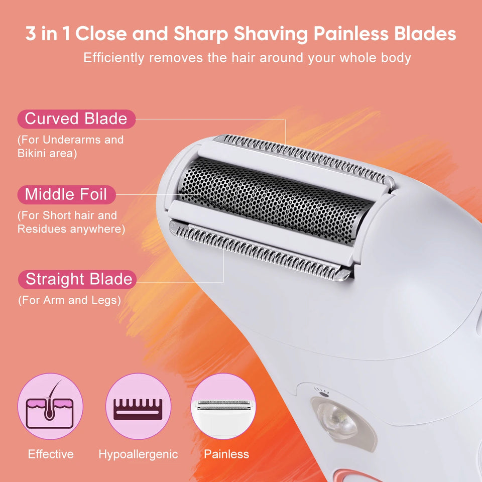 Keda Women's Electric Hair Remover Roller Washable Home Use Hair Removal Device with Private Clip And Light