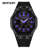 SANDA Top New 6283 Dual Display Multifunctional Student Electronic Watch Alarm Clock Night Light Waterproof Sports Student Watch