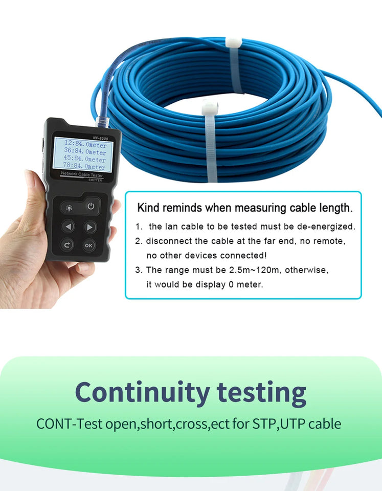NOYAFA LCD Display Measure Length Tracker NF-8209 Cable POE Wire Checker Test Network Tool Scan Cable Wiremap Tester