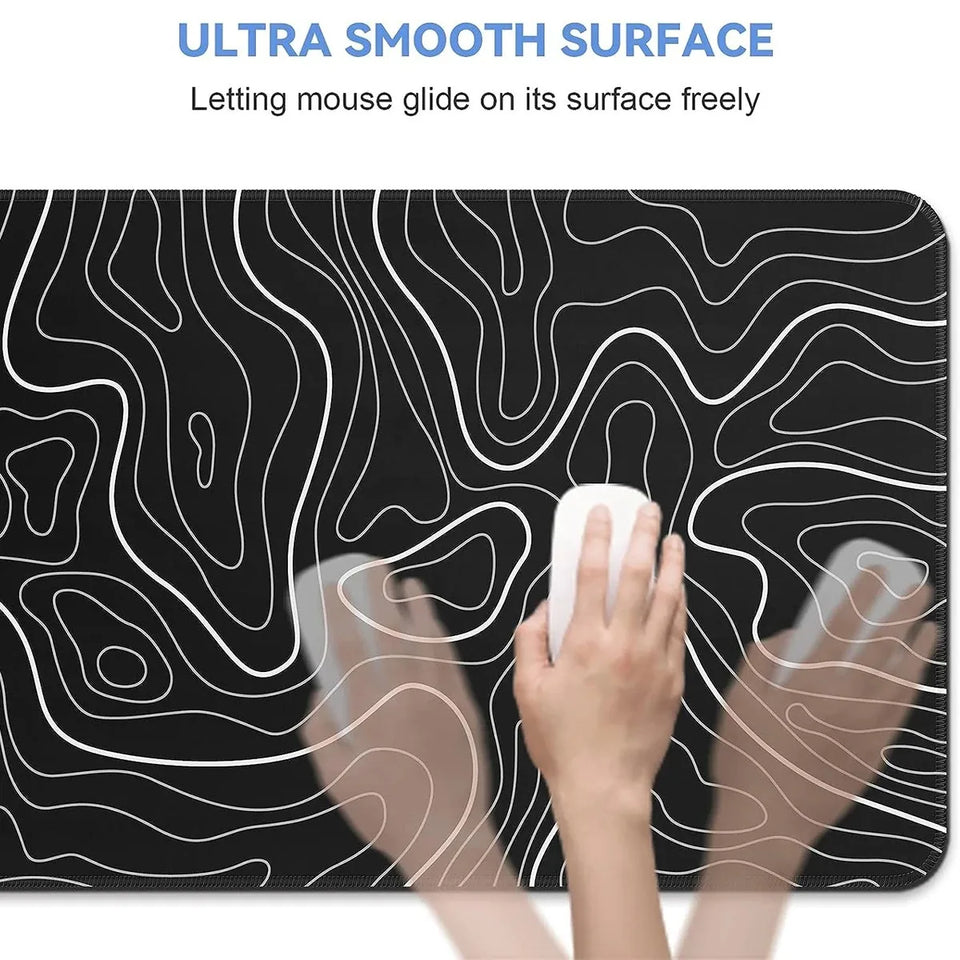 1Pcs Gaming Mouse Pad Large Keyboard Pad 31.5 x 11.8in Topographic Mouse Pad Black and White Mouse Pad for Keyboard with Anti-S
