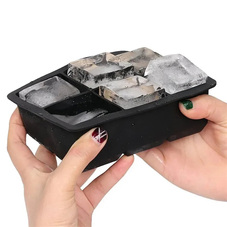 Ice Cube Tray Silicone Ice Ball Freezer Mold Square Ice Cube Maker with Lid 4/6/8 Grids for Whiskey Cocktail Coffee Accessories