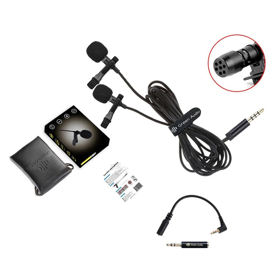 Professional Dual Mini Lavalier Microphone 3.5mm Mini Collar Clip Microphone Mic Studio Lapel Condenser Smartphones Microphone