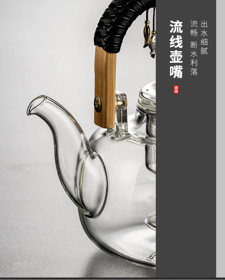 Steaming and boiling teapot, heating and boiling tea, glass kettle, household tea set, boiling