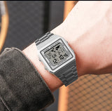SYNOKE Stainless Steel watchband Chrono Sport Watches Men Back Light Display Digital Wristwatch Waterproof plastic watch case