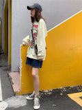 Harajuku Retro Top Strawberry Print Sweatshirt  Women Loose Streetwear Sweatshirts American  Oversized Pullovers