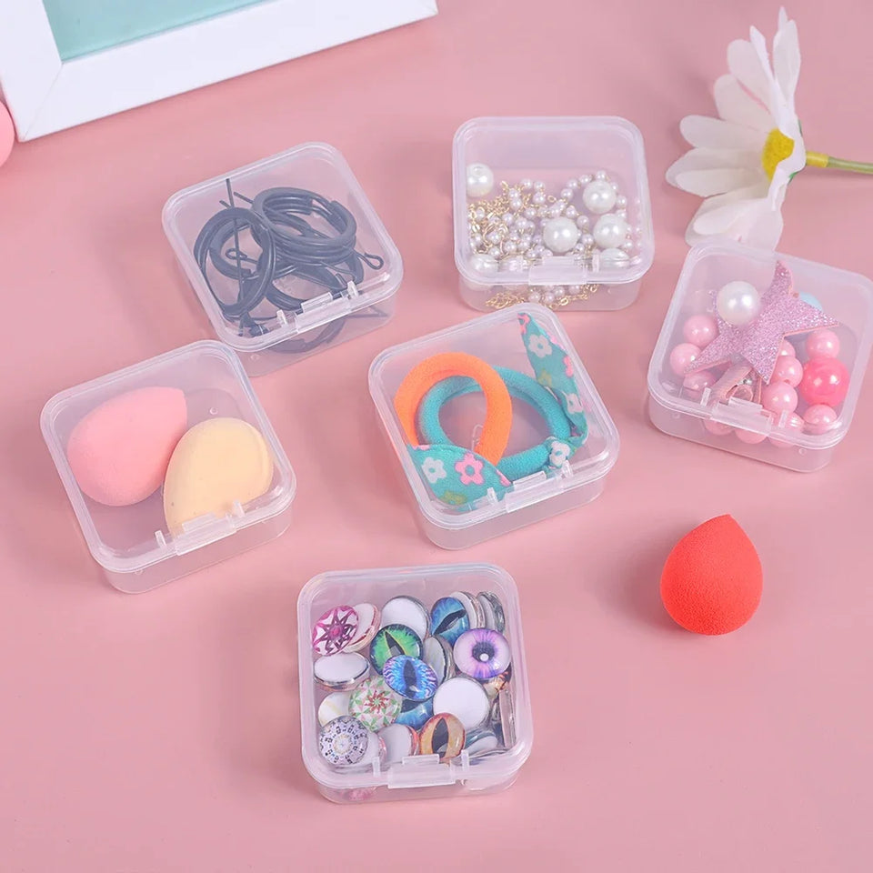 60/6PCS Mini Storage Box Transparent Square Plastic Box Earrings Jewelry Packaging Storage Small Square Box Jewelry Organizer
