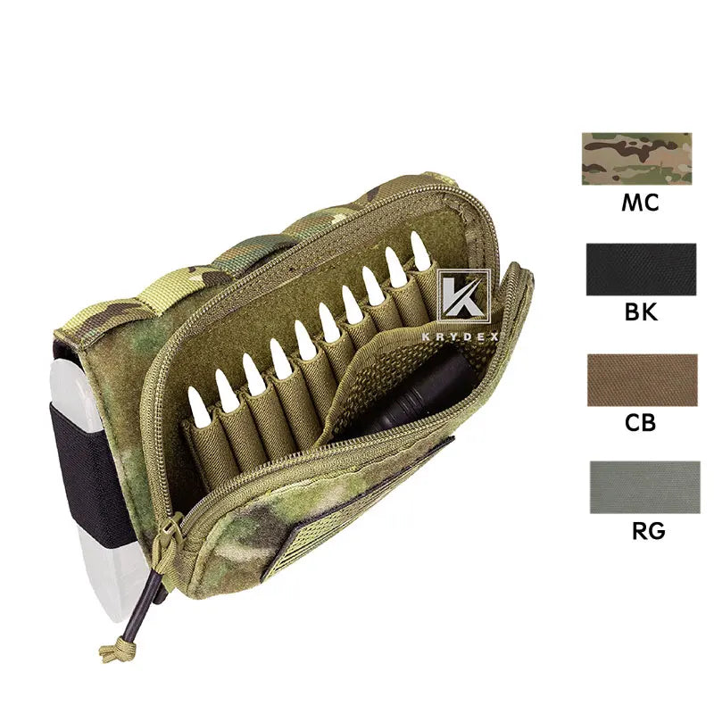 KRYDEX Tactical Rifle Stock Pack For Right Hand Cheeck Pad Buttstock Ammo Holder Hunter Utility Accessories Pouch