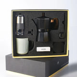 Hand Grinder Coffee Maker Set,Hand Grinder Set Gift Box,Moka Pot 6 Piece Set,with Cup,bean Bin,filter Paper and Bean Brush Spoon