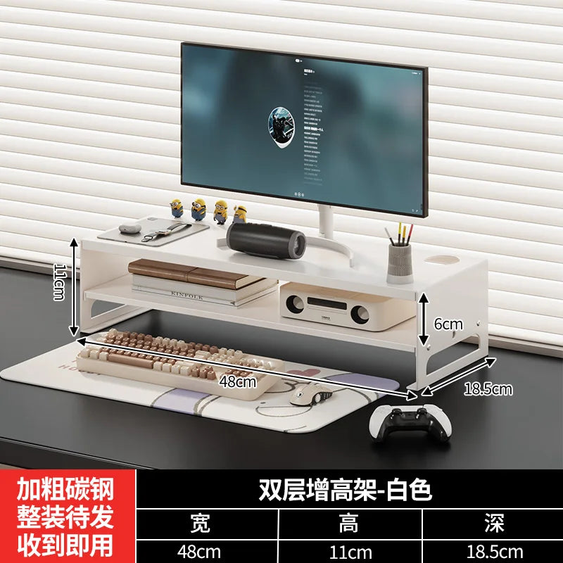 Carbon Steel Monitor Stand with Drawer Desktop Riser Shelf for Computer Office Desk Organizer Ergonomic Workspace Solution
