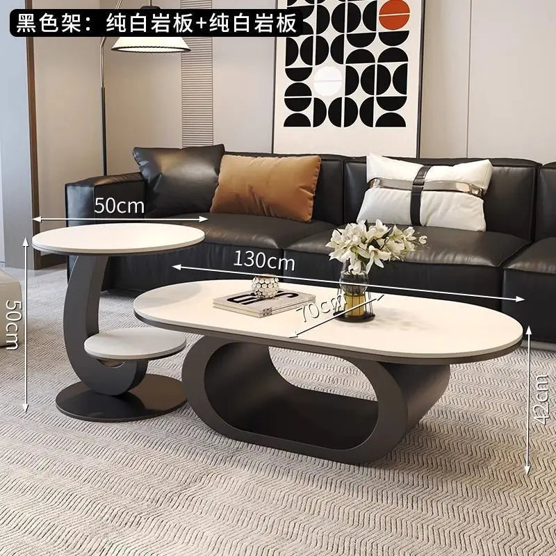Italian minimalist new rock slab coffee table living room home simple modern high-end combination light luxury oval tea table
