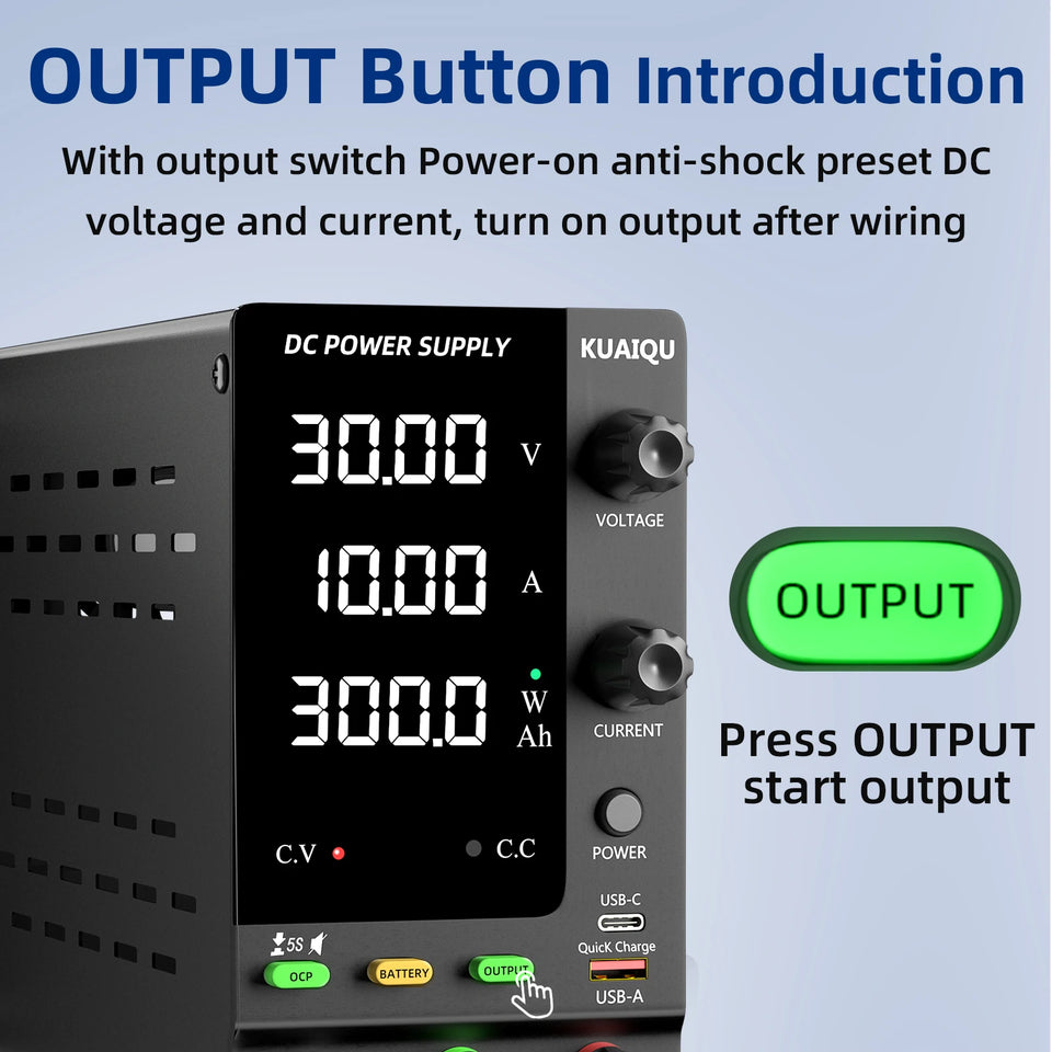 Adjustable DC Power Supply 30V 5A 10A,Bench Power Supply,24V 36V 48V 72V Battery Charging,Reverse Polarity Protection,Activate