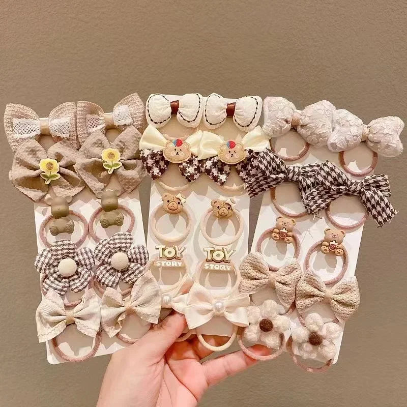 10PCS/Set Milk Coffee Girl Hair Ropes Cute Rabbit Bow Baby Princess Ponytail Rubber Bands Hair Accessory for Girl