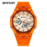SANDA Top New 6283 Dual Display Multifunctional Student Electronic Watch Alarm Clock Night Light Waterproof Sports Student Watch