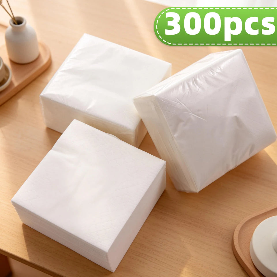 600 and 300 Pieces of White Napkins, 9× 9inch Double-Layer Disposable Dining Napkins, Foldable to 4.5× 4.5inch , Soft and Absorbent, Suitable for Home, Restaurant, Wedding, Party, and Commercial Use