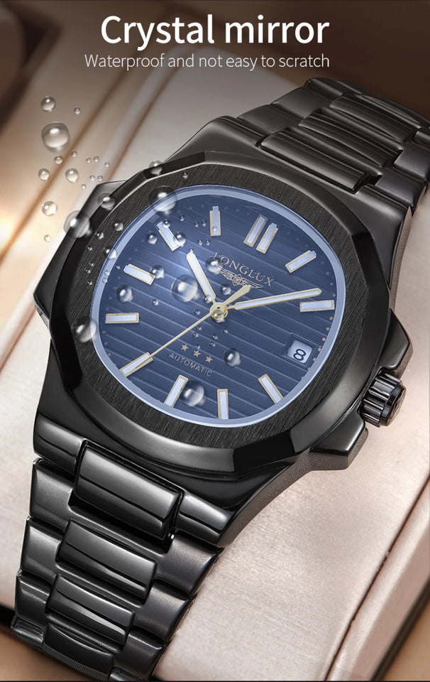 Men automatic watch business date mechanical watches waterproof stainless steel luminous luxury mens watch boyfriend gift