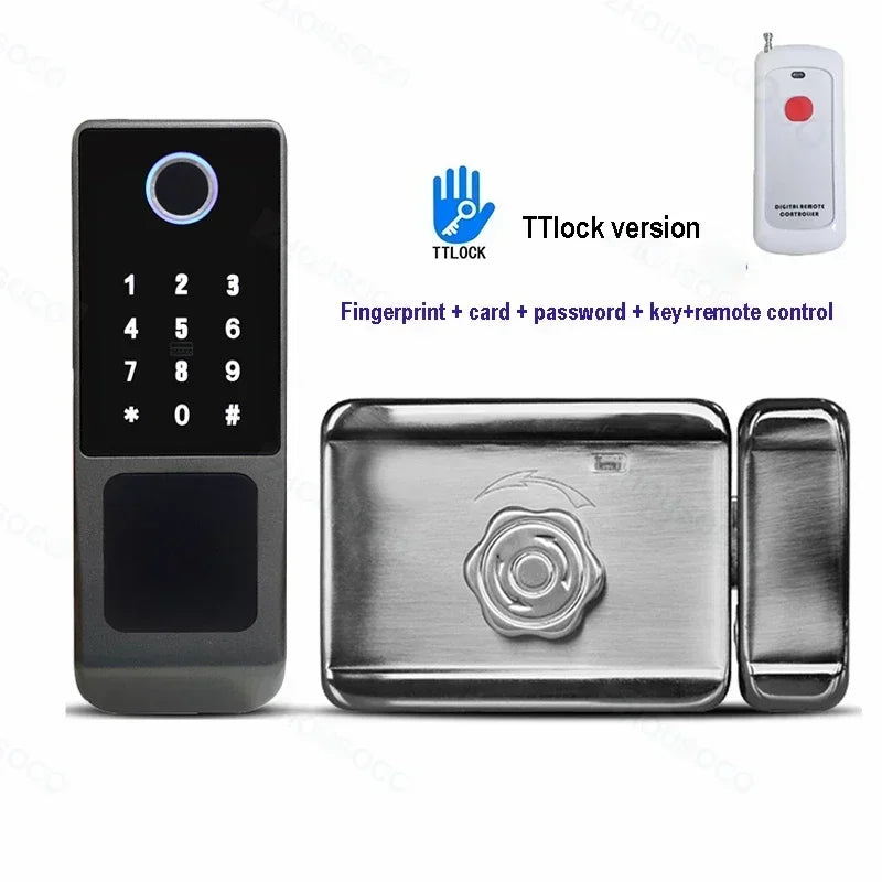 IP66 Waterproof Tuya Wifi Fingerprint Smart Door Lock Outdoor Gate TTLock Bluetooth Password Card Electronic Rim Lock For Home
