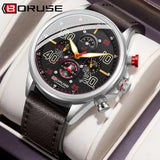 BORUSE Fashion Mens Sports Watches Luxury Men Business Wrist Watch Leather Quartz Watch Waterproof Luminous Male Clock With Box
