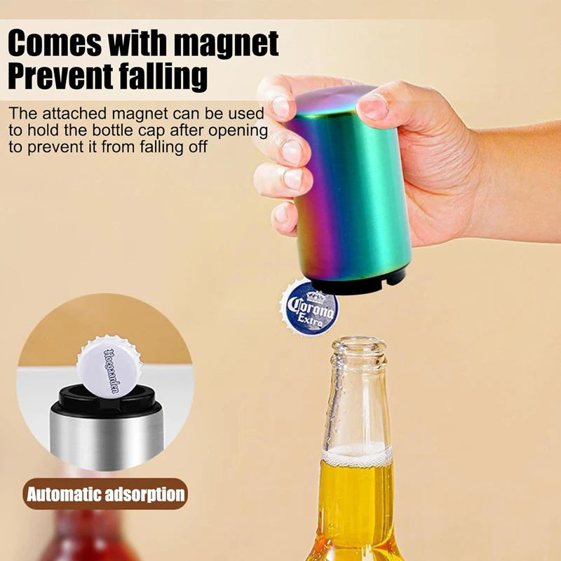 Automatic Beer Bottle Opener Stainless Steel Beer Opener Portable Push Down Wine Beer Cap Opener Kitchen Gadgets Party Gift