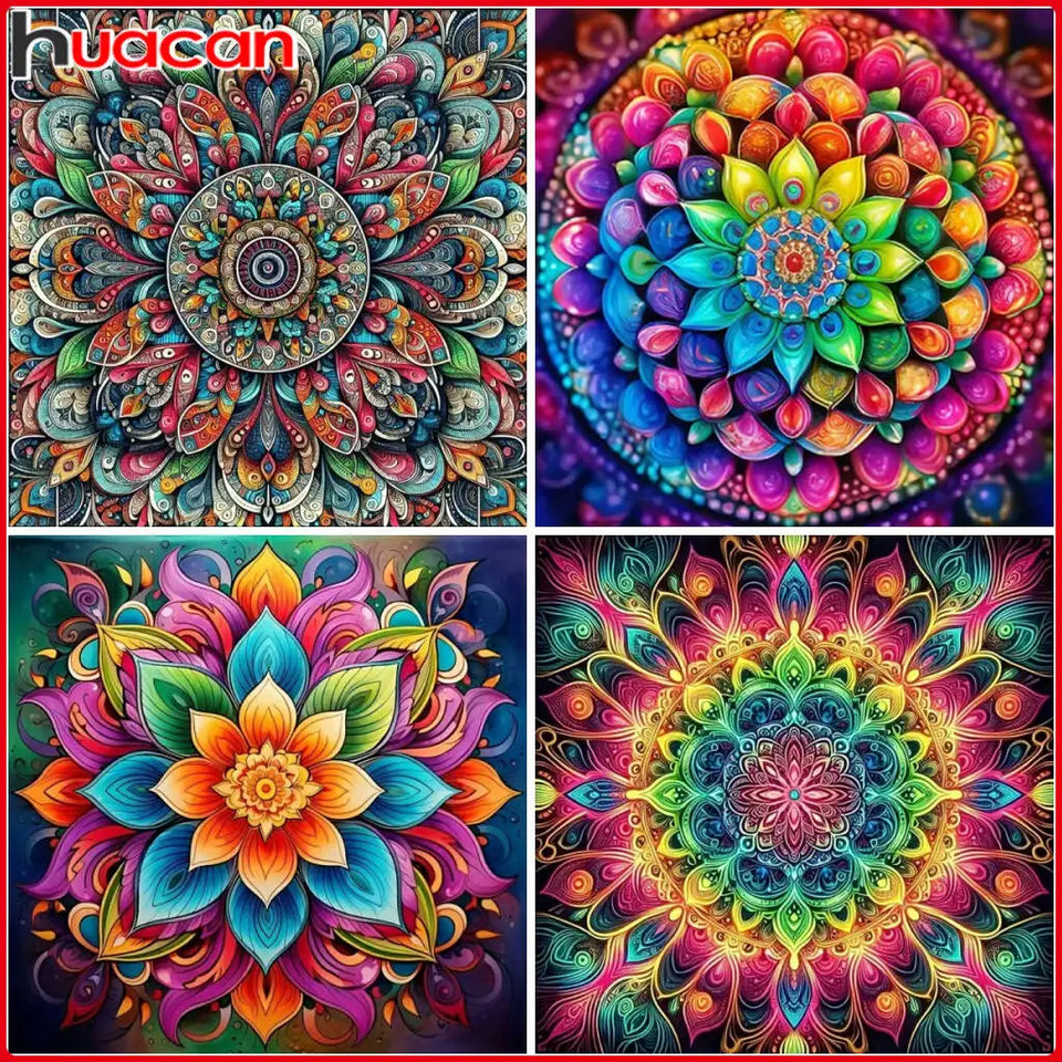 Huacan Flower Diamond Paintings Mandala New Arrivals 2025 Mosaic Geometric Diamond Embroidery Kits Home Decoration