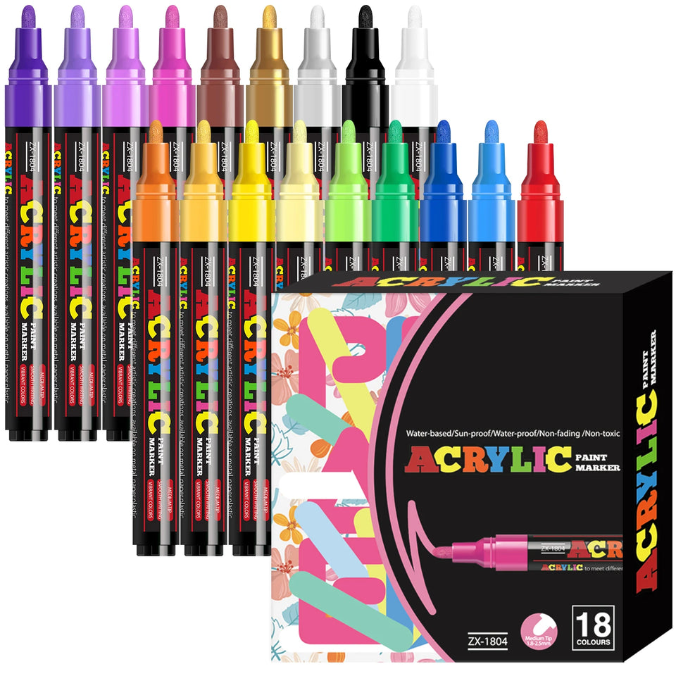12/18/24 Vibrant Acrylic Marker Set, Medium Tip (2-3mm) Suitable for Rock Painting, Black Paper, and Skateboard Decoration