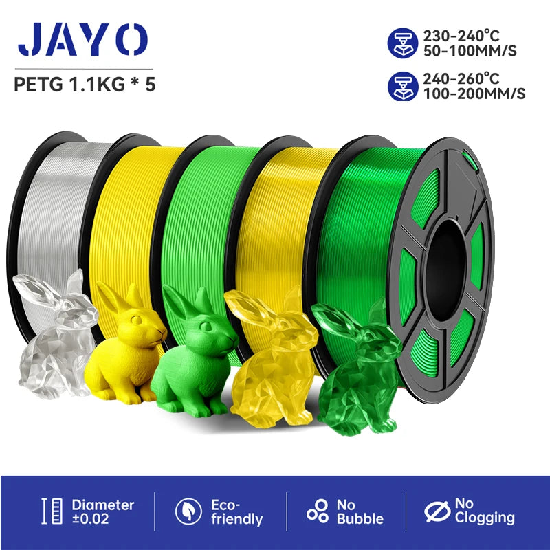 JAYO filaments petg 5Rolls Mixed colors 3D Printer Filament 1.75mm 100% No Bubble FDM 3D Printer Materials DIY Gift 1.1KG/1rolls