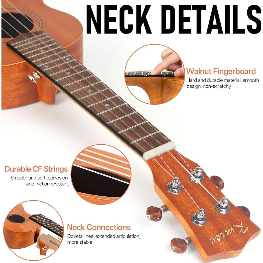 Professional 23inch Concert Mahogany Ukulele for Adult Beginners with Free Online Lessons Complete Starter Kit Including Gig Ba