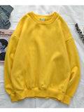 Woman Solid Color O-Neck Sweatshirt Casual Loose Fit Hoodie Harajuku Aesthetic Streetwear Velvet Pullover White Tops Korean Pop
