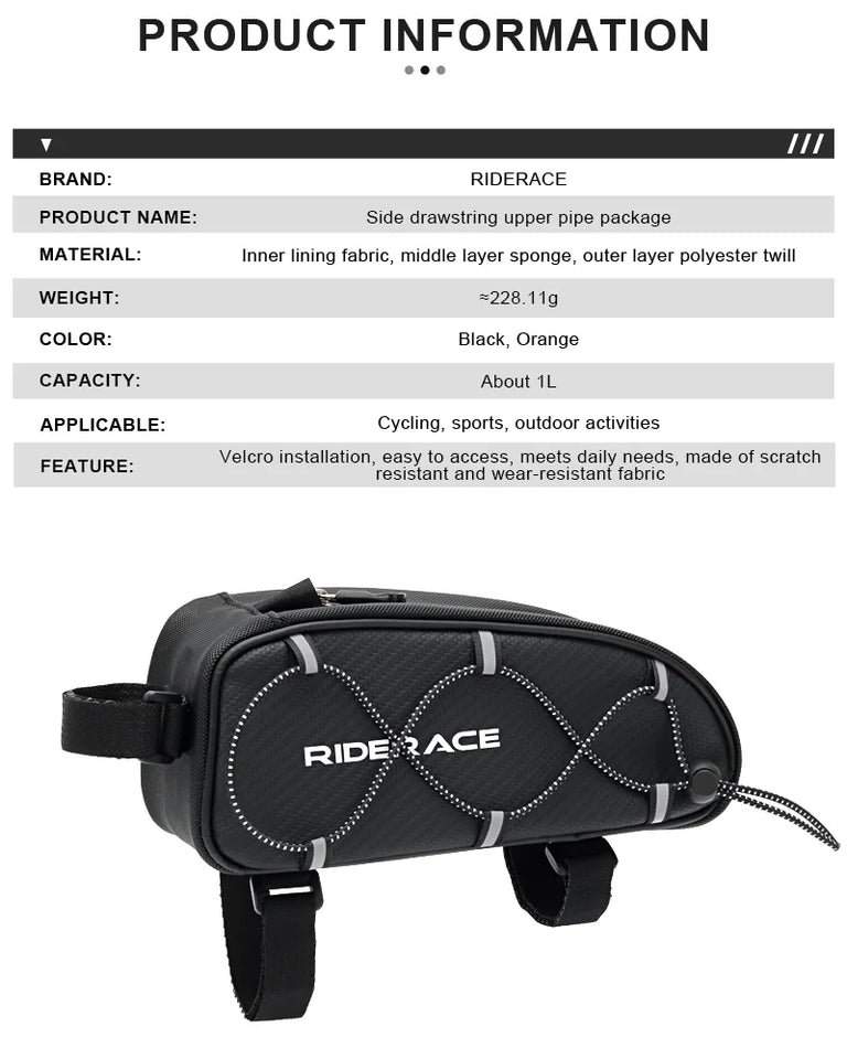 RIDERACE Bicycle Top Tube Bag Portable PU Rainproof Waterproof MTB Gravel Bike Handlebar Front Bag Road Cycling Accessories