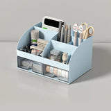 Home Office Desktop Stationery Storage Box 6 Compartments 2 Drawers Decorative Desk Organizer Dressing Table Makeup Storage Case