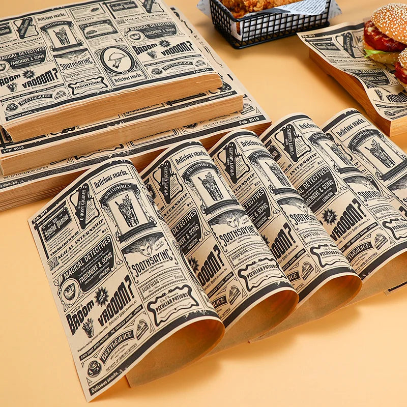 Anti Oil Paper Pad Retro Coated Paper Oil Resistant and Oil Absorbing Fried Chicken Kitchen Baking Barbecue Commercial Use