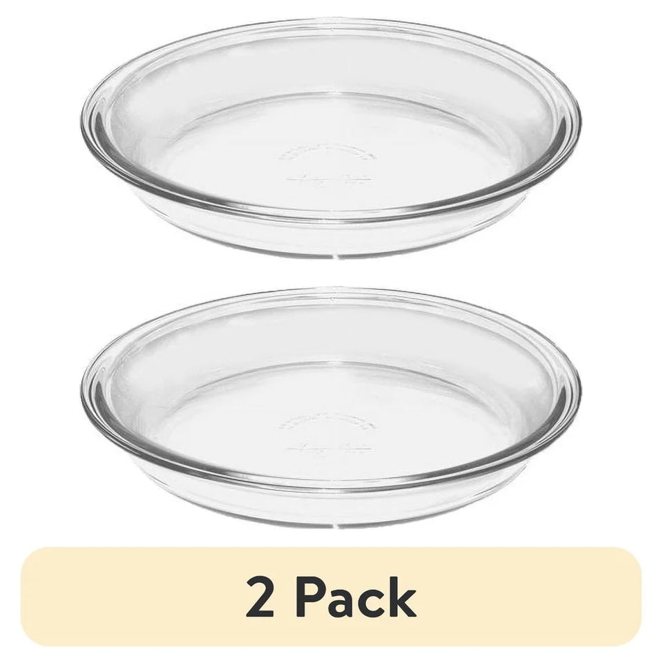 2 Pack 9 Inch Glass Pie Plate Bakeware Oven Microwave Safe Durable Easy Clean Dishwasher Freezer Storage Ideal Pies Quiches
