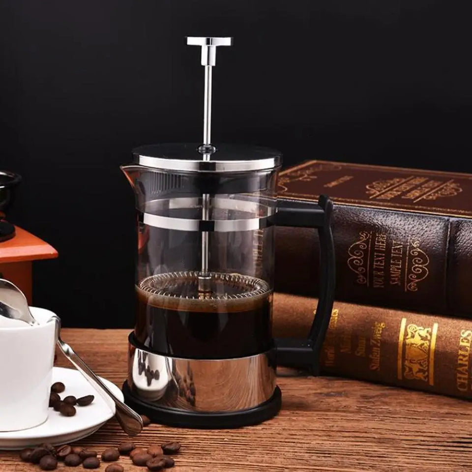 Stainless Steel Glass French Press Tea Coffee Maker 350ml 12oz 1-2 Cups