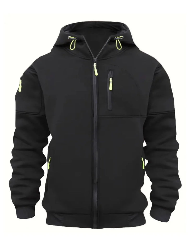 Multiple pockets and Zippers Men's Fashion Hoodie Sweatshirt Autumn Winter Cardigan Casual Clothing