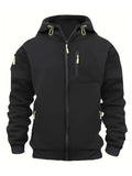 Multiple pockets and Zippers Men's Fashion Hoodie Sweatshirt Autumn Winter Cardigan Casual Clothing