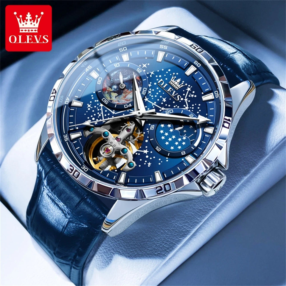 OLEVS 6689 Original Brand Men's Watches Starry Sky Disk Waterproof Luminous Automatic Mechanical Wristwatch Moon Phase Man Watch