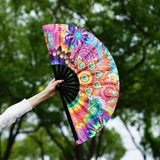 Folding Fan Bright Color Rainbow Starry Sky Color Glow In The Dark Festival Performance Party Supplies Hand Fan Xmas Dance Fan