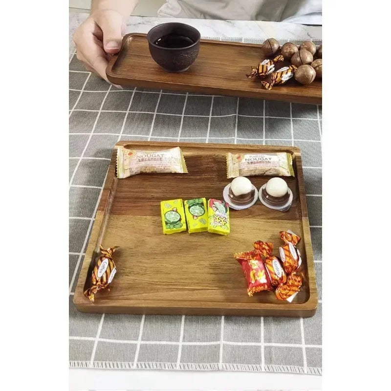 Acacia Wood Coffee Tray Rectangular Food Cup Trays Decorative Wood Plate Dessert Candy Acacia Wood Gongfu Tea Tray